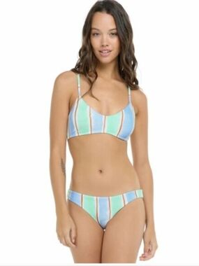 Body Glove  Striped Scoop Bikini Top and Bottom - Blue & Mint Size XL